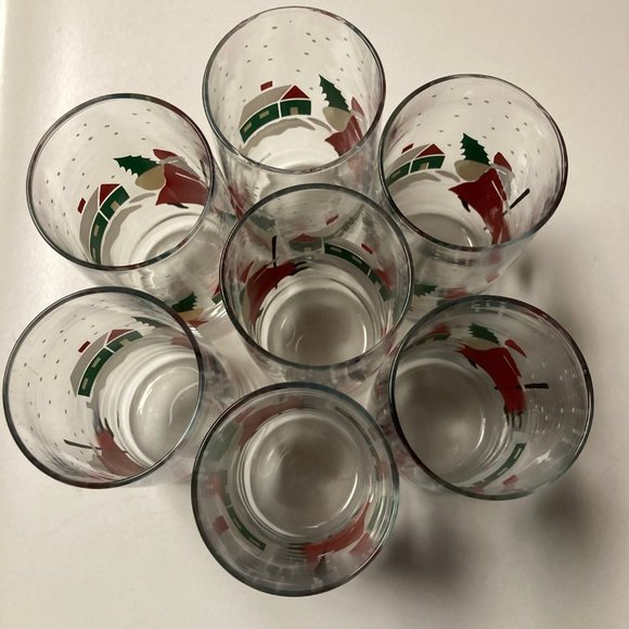 Vintage Anchor Hocking Christmas Glass Tumblers 12 oz. SANTA (1988)  7-Pc Set - Picture 2 of 11